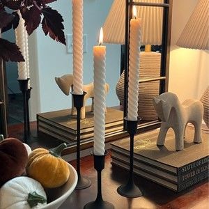 Vintage Matte Black Graduated Boho Candlestick Holders Grandmillennial Halloween